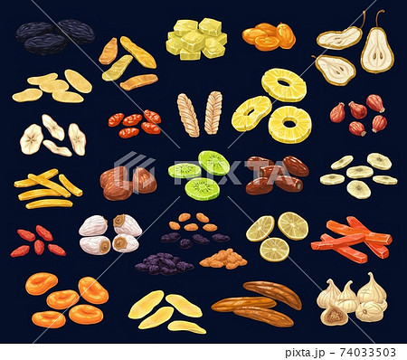 Dried fruits and berries dessert vector set 74033503