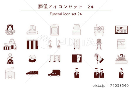 細い線の仏式葬儀用アイコンセット、24 74033540