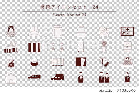 細い線の仏式葬儀用アイコンセット、24 74033540