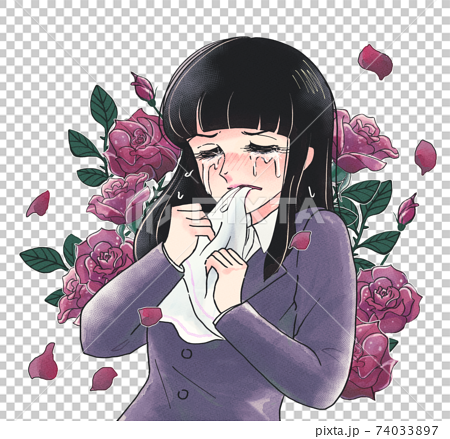 レトロ少女漫画風・ハンカチを噛んで悔しがる・大泣きのOL・薔薇を背負う 74033897
