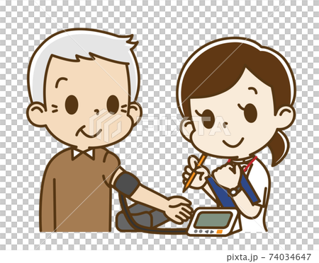 老人(女護士)用電子血壓計進行血壓測量 老人(女護士)用電子血壓計進行血壓測量 74034647