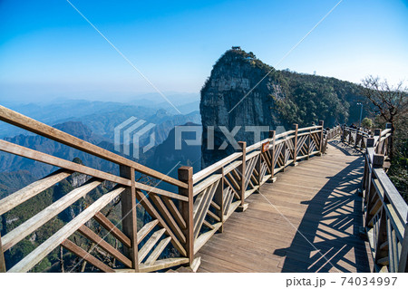 Breathtaking Cliff Hanging Walkway at Tianmen Mountain at Hunan Province Breathtaking Cliff Hanging Walkway at Tianmen Mountain at Hunan Province 74034997