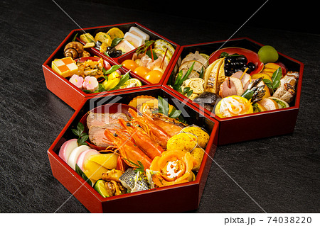 典型的なおせち料理　Japanese food  New Year dishes (OSECHI) 74038220