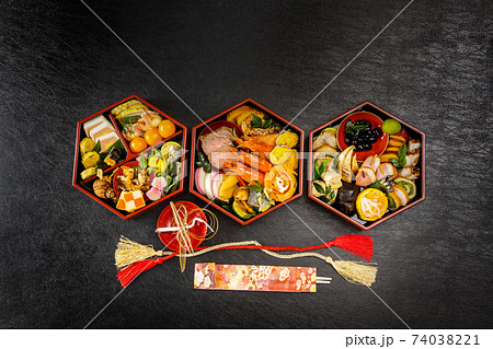 典型的なおせち料理　Japanese food  New Year dishes (OSECHI) 74038221