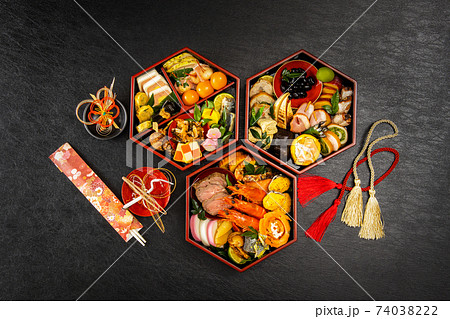 典型的なおせち料理　Japanese food  New Year dishes (OSECHI) 74038222