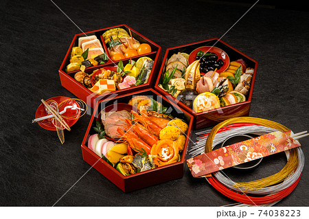 典型的なおせち料理　Japanese food  New Year dishes (OSECHI) 74038223