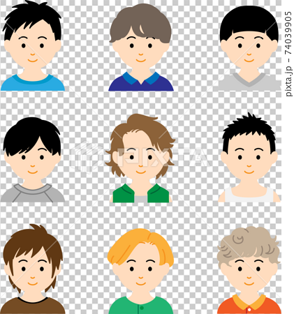 色々な髪型をした男の子のカラーアイコンのイラスト素材