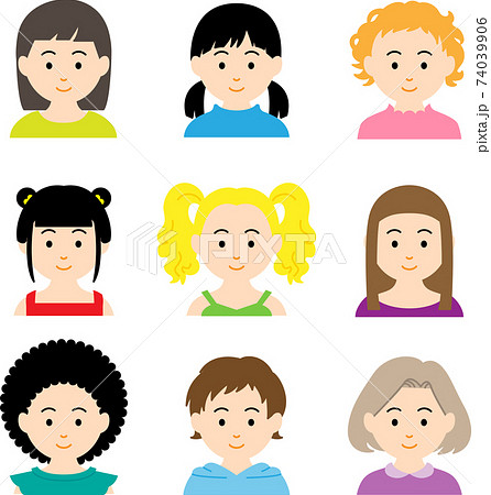 色々な髪型をした女の子のカラーアイコンのイラスト素材