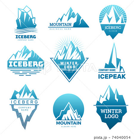 Mountain logo. Badges with ice rock pictures iceberg on north pole antarctic snow weather stylized recent vector business symbols 74040054