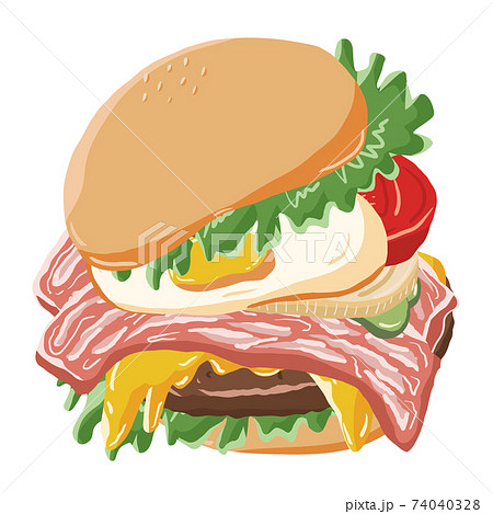 Illustration 主線なし Food ハンバーガー単品 ベーコンエッグバーガー のイラスト素材