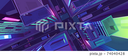 City top view with buildings and road at night 74040428
