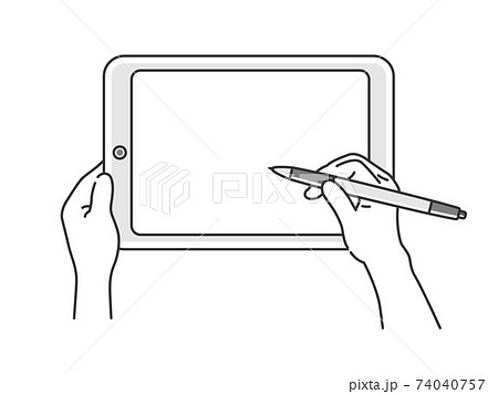 タブレットでタッチペンを使うイラストのイラスト素材