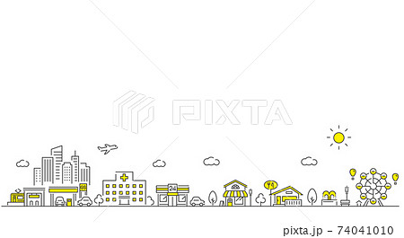 ベクターイラスト素材 線画の街 建物 背景 シンプルのイラスト素材