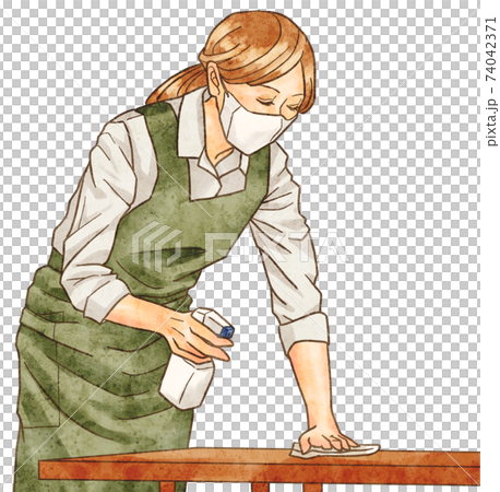 Woman disinfecting the table 1 Woman disinfecting the table 1 74042371