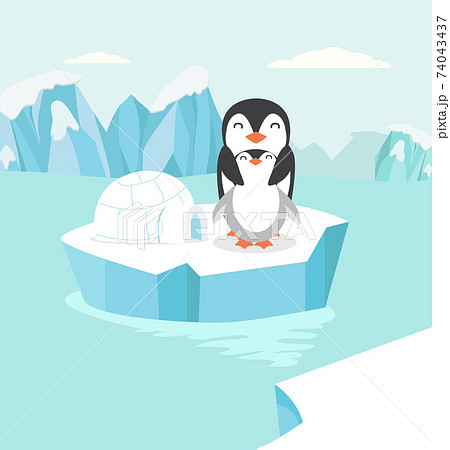 penguin with chick in north pole 74043437