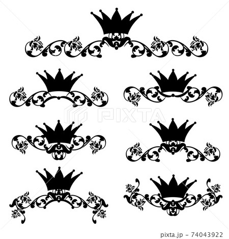 vector set of royal crown and roses black silhouette page decor 74043922