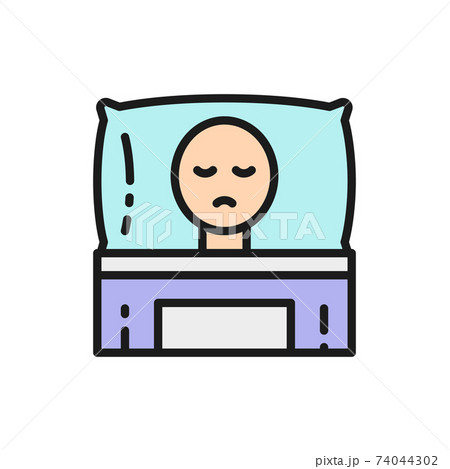 Cancer patient in bed, oncology flat color line icon. Cancer patient in bed, oncology flat color line icon. 74044302