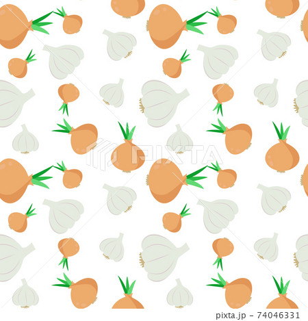 Garlic and onion seamless pattern. Vector with vegetables for design. Repetition of the pattern. Garlic and onion seamless pattern. Vector with vegetables for design. Repetition of the pattern. 74046331