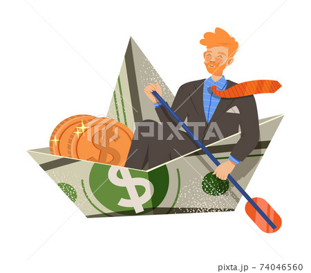 Redhead Man Sailing in Dollar Boat with Coins Vector Illustration Redhead Man Sailing in Dollar Boat with Coins Vector Illustration 74046560