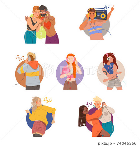 People Characters Listening To Music And Moving のイラスト素材