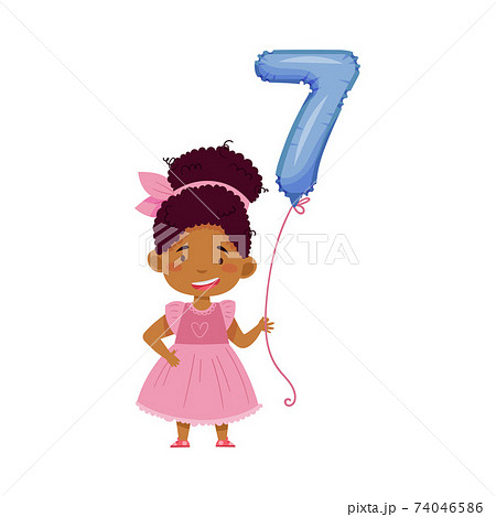 African American Girl Holding Blue Number のイラスト素材