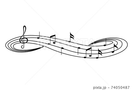 Music notes on staves. Music staff black notes symbols in rounded corners style. Abstract row of musical notes and chords collection. Vector musical notation 74050487