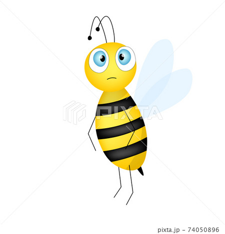 Cartoon cute bee mascot. A surprised bee flies. Small wasp. Vector character. Insect icon. Template design for invitation, cards, wallpaper, kindergarten. Doodle style. Cartoon cute bee mascot. A surprised bee flies. Small wasp. Vector character. Insect icon. Template design for invitation, cards, wallpaper, kindergarten. Doodle style. 74050896