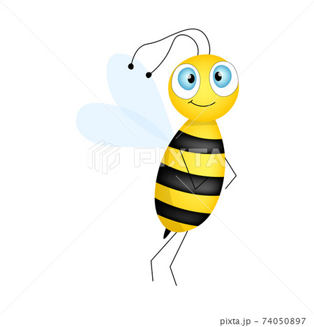 Cartoon cute bee mascot. A surprised bee flies. Small wasp. Vector character. Insect icon. Template design for invitation, cards, wallpaper, kindergarten. Doodle style. Cartoon cute bee mascot. A surprised bee flies. Small wasp. Vector character. Insect icon. Template design for invitation, cards, wallpaper, kindergarten. Doodle style. 74050897