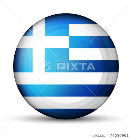 Glass light ball with flag of Greece. Round sphere, template icon. Greek national symbol. Glossy realistic ball, 3D abstract vector illustration highlighted on a white background. Big bubble. 74050901