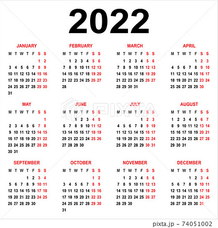 Fashion Week Calendar 2022 Calendar 2022. Week Starts On Monday - Stock Illustration [74051002] - Pixta