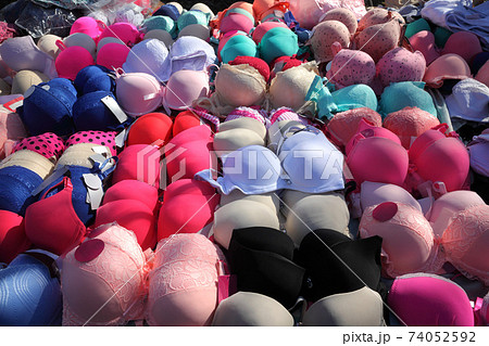 Bra pile for sale at flea market 74052592