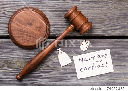 Flat lay marriage contract concept. 74052825