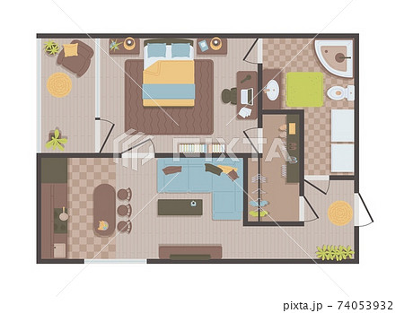 Plan for apartment or flat with furniture vector illustration isolated. Plan for apartment or flat with furniture vector illustration isolated. 74053932