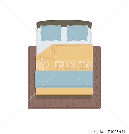 Double bed with bedding and carpet from top view 74053941