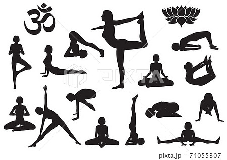 Silhouettes of girl in yoga poses 74055307