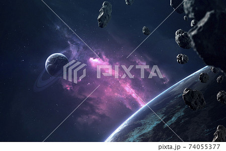 Planets and clouds of star dust . Deep space image, science fiction fantasy in high resolution ideal for wallpaper and print. Elements of this image furnished by NASA 74055377