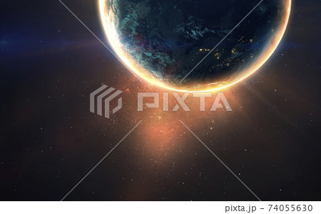 Glowing planet. Deep space image, science fiction fantasy in high resolution ideal for wallpaper and print. Elements of this image furnished by NASA 74055630