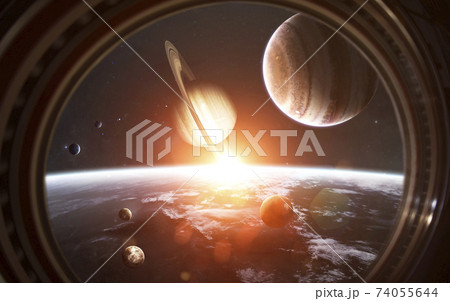 Solar system in the Space Station window. Elements of this image furnished by NASA 74055644