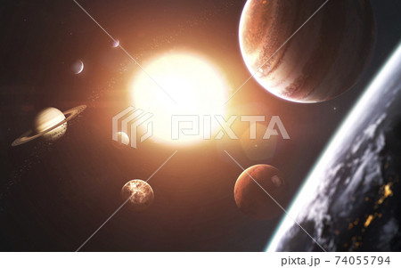 Solar system planets, Earth, Mars, Jupiter and others. Awesome detailed visualization. Elements of this image furnished by NASA 74055794