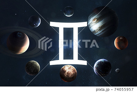 Zodiac sign - Gemini. Middle of the Solar system. Elements of this image furnished by NASA 74055957