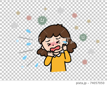 ハウスダストでくしゃみをする女性のイラスト 74057050