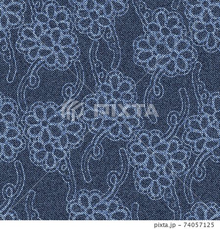 Seamless jeans background with white floral pattern. Seamless jeans background with white floral pattern. 74057125