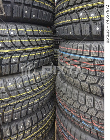 winter studded tires for a car new close-up winter studded tires for a car new close-up 74057672