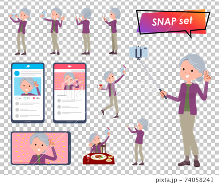 flat type Purple clothes grandma_mobile-camera flat type Purple clothes grandma_mobile-camera 74058241