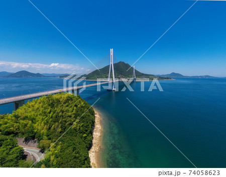多々羅大橋（しまなみ海道）のドローン空撮景観 74058623