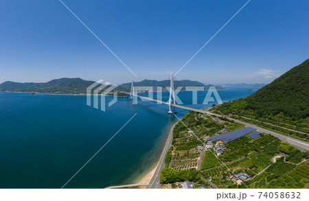 多々羅大橋(しまなみ海道)を俯瞰した地域風景 多々羅大橋(しまなみ海道)を俯瞰した地域風景 74058632