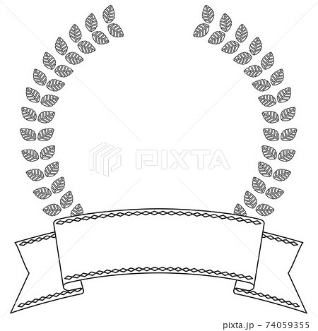 月桂樹 リボン 線 白黒のイラスト素材