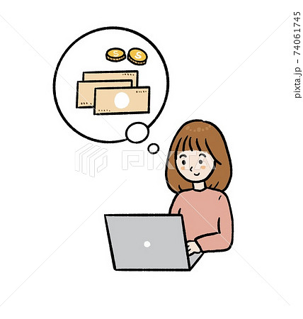 資産運用や投資をする女性のイラストのイラスト素材