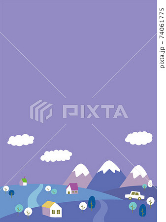 山と家と車イラスト02のイラスト素材