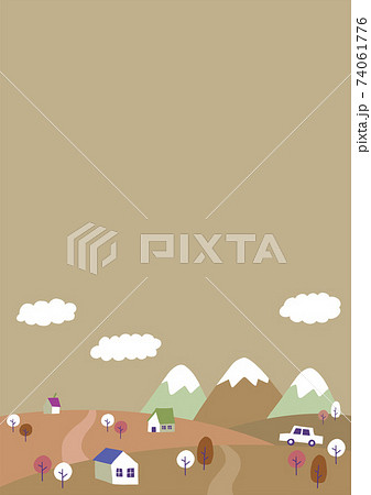 山と家と車イラスト01のイラスト素材